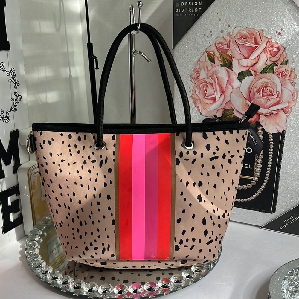 Taylor Gray Neoprene Mini Tote with Leopard Accents like new